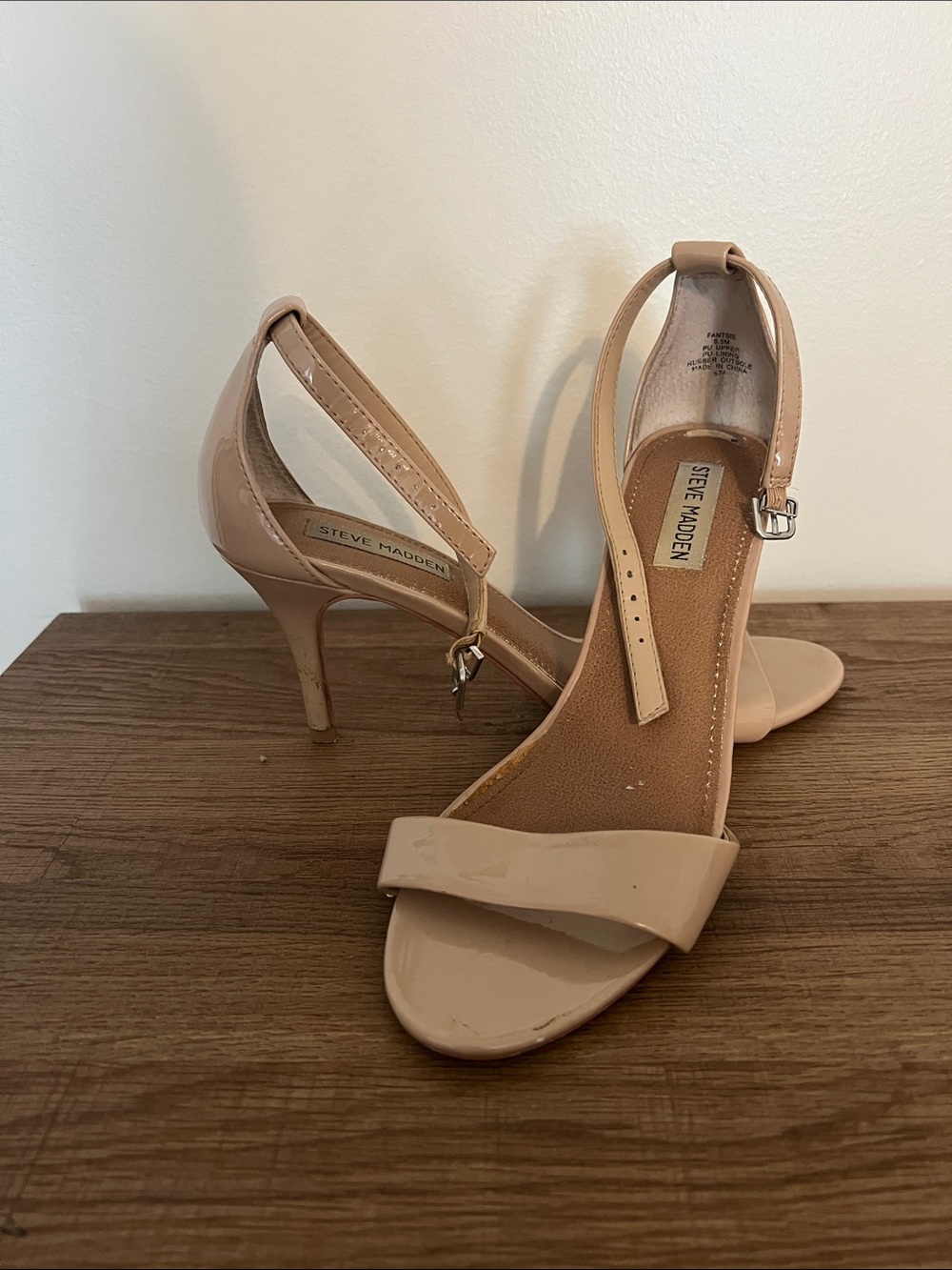 Steve Madden Beige Patent Ankle-Strap Heels